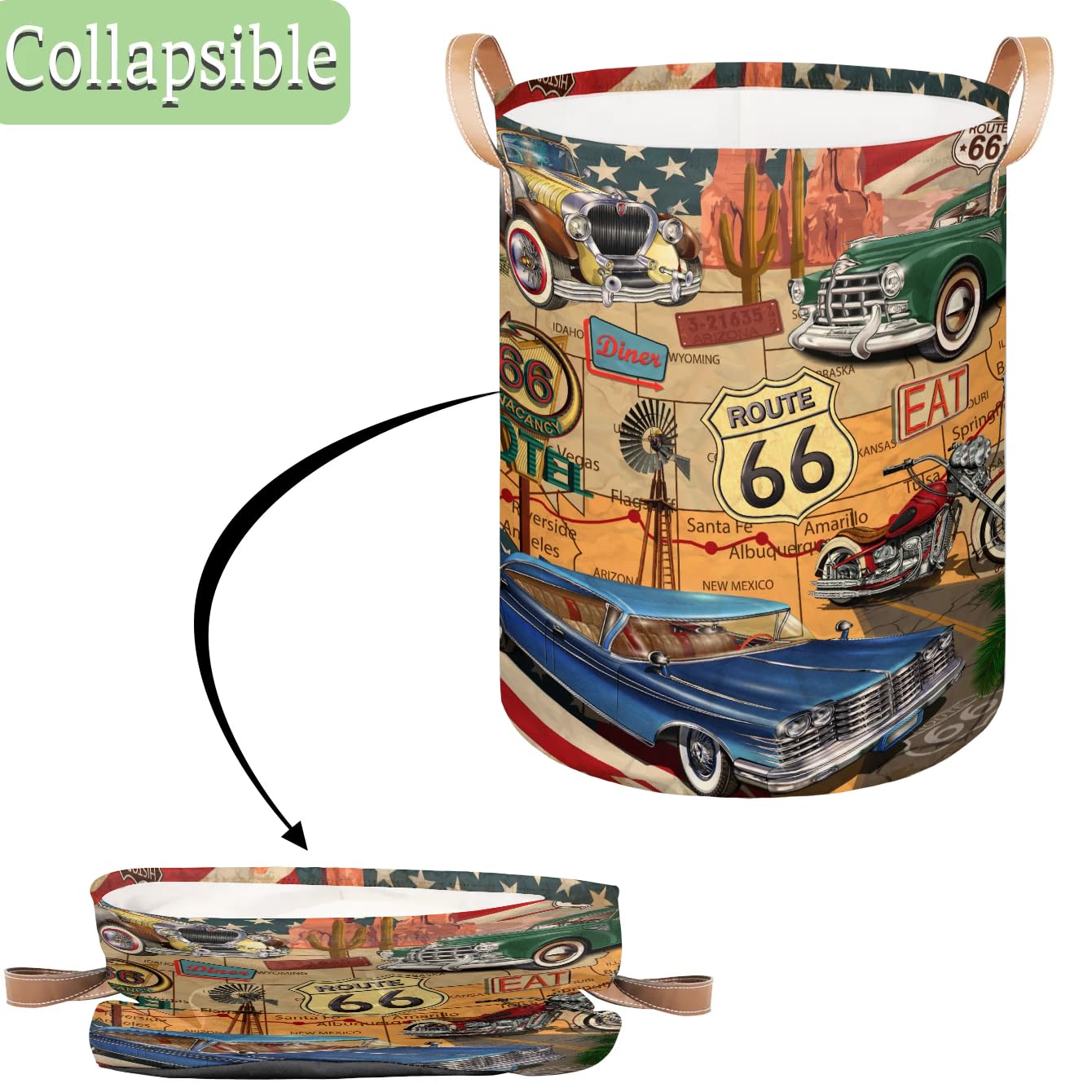 Amazon.com: Route 66 Vintage Cars 68L Collapsible Laundry Hamper